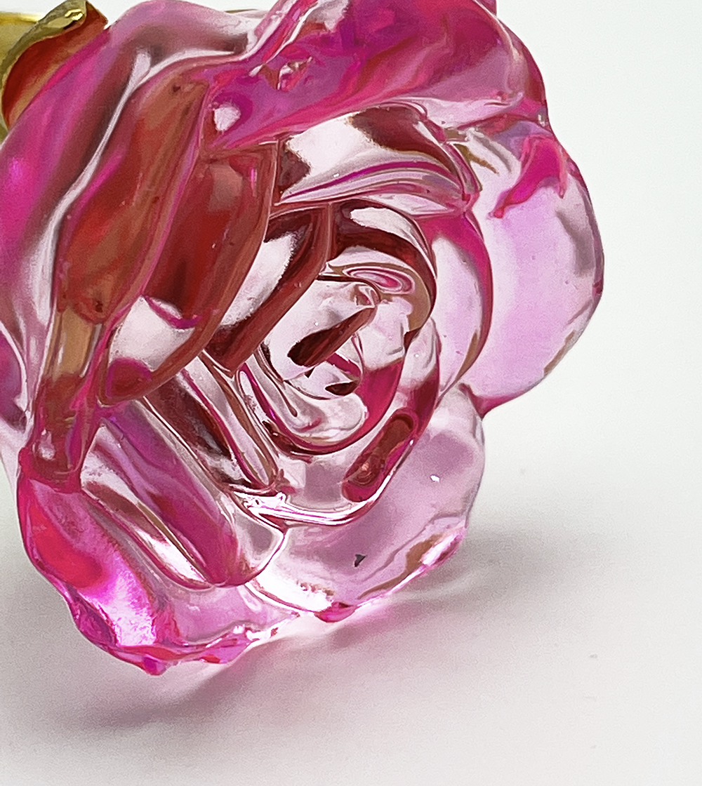 Kristall Ros -Rosa + Gravyr Hjärta +vas