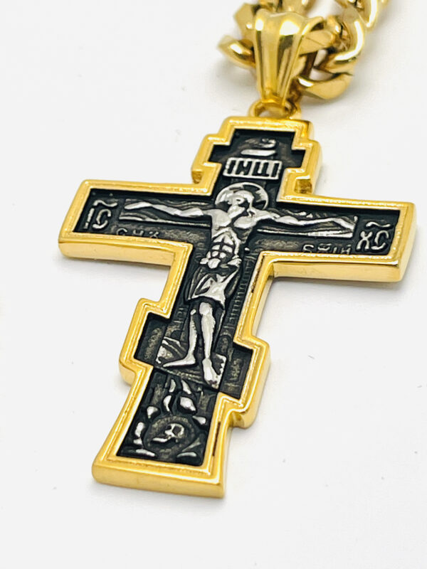 Ortodox tri-bar korshänge halsband rostfritt stål Jesus Kristus