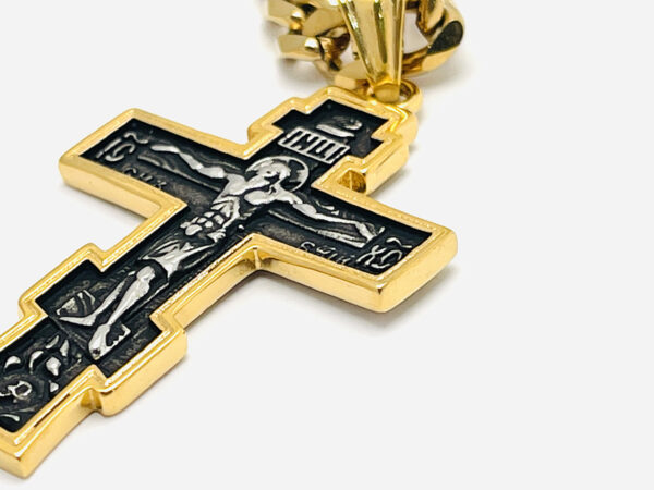 Ortodox tri-bar korshänge halsband rostfritt stål Jesus Kristus