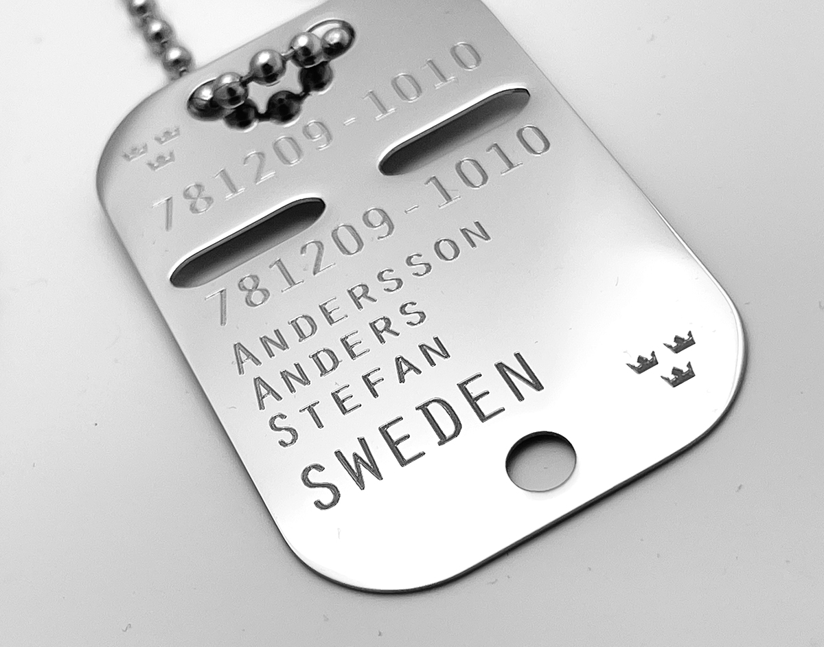 Svensk ID Bricka - ORIGINAL STORLEK-Rostfritt Stål
