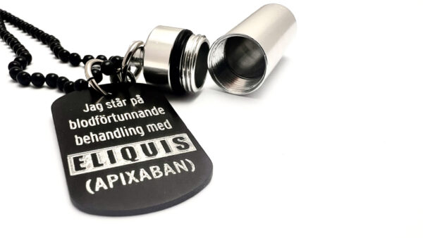 ELIQUIS bricka med Pillbehållare (silver aluminun)