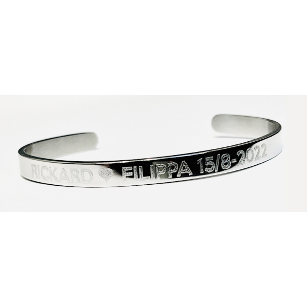 Stelarmband i Rostfritt stål / Silver / inkl. utvändig eller invändig Gravyr