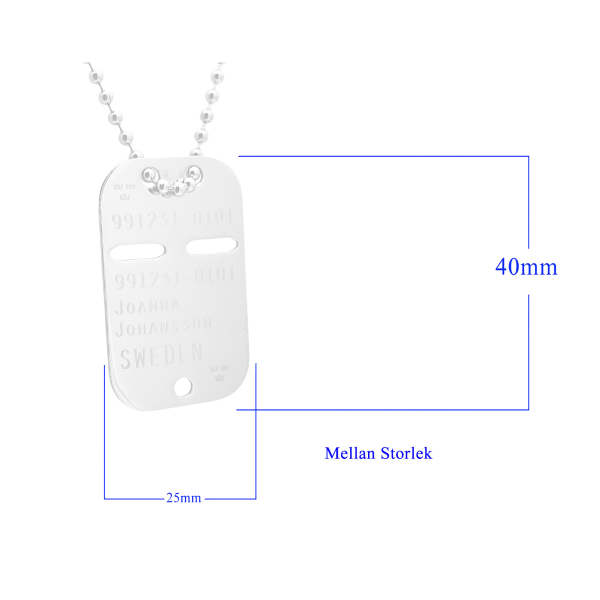 Mellan storlek ID bricka + Kulkedja